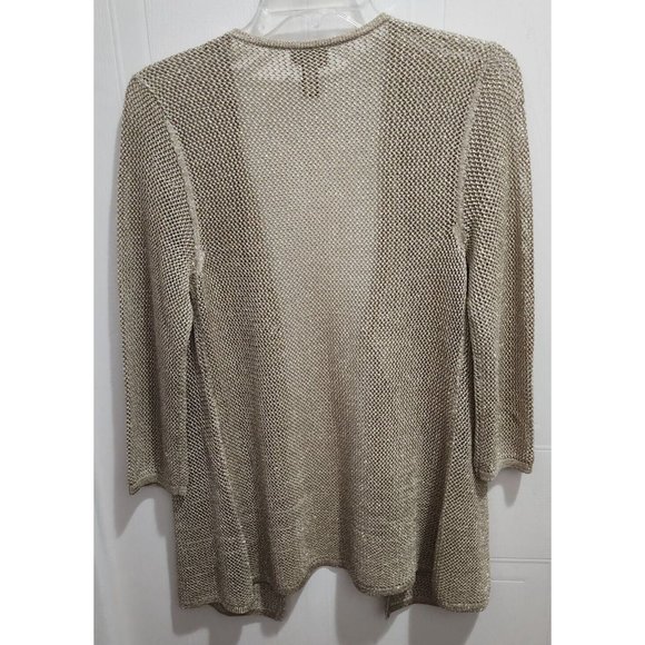 Chicos Travelers Women's Open Knit Open Cardigan Sweater Gold Metallic Sz 0 (S) - Picture 7 of 8